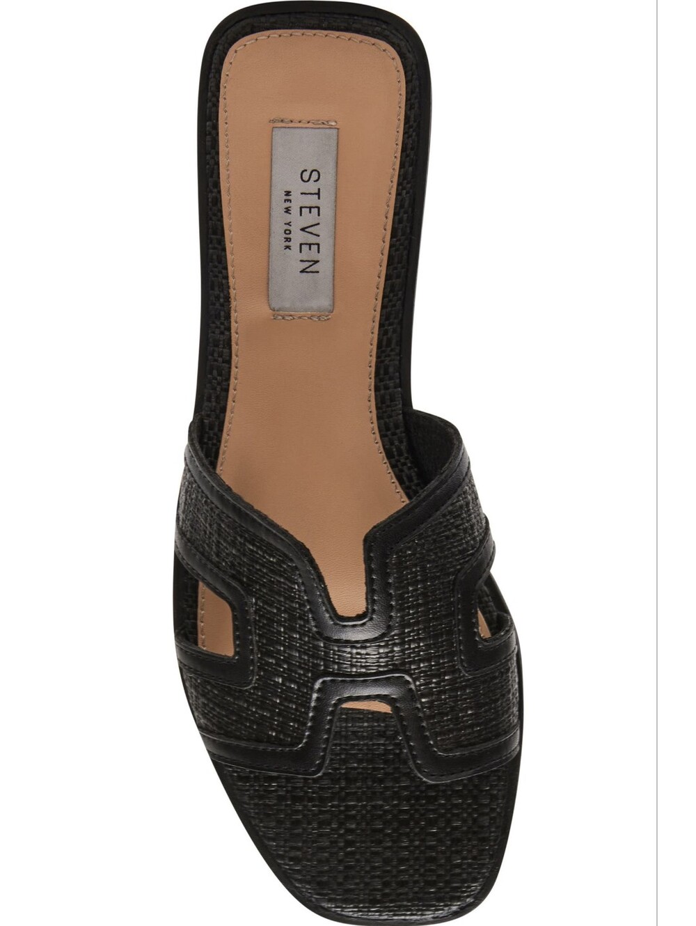 Steven New York Harlien Black Woven Slide Flat Square Toe Sandals Size 10